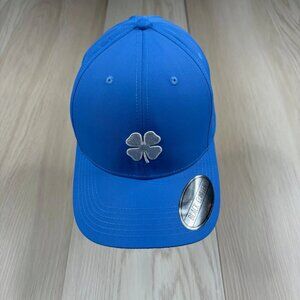 Black Clover Mens Blue Live Lucky White Floral Embroidered Golf Snapback Hat Cap